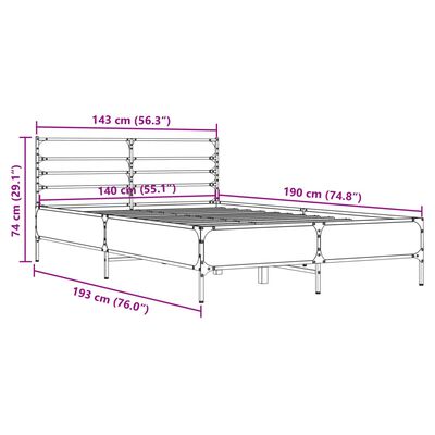 vidaXL Posteľný rám sivý sonoma 140x190 cm kompozitné drevo a kov