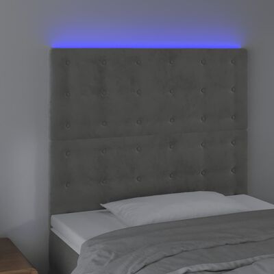 vidaXL Čelo postele s LED bledosivé 100x5x118/128 cm zamat