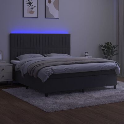 vidaXL Posteľ boxsping s matracom a LED tmavosivá 160x200 cm zamat