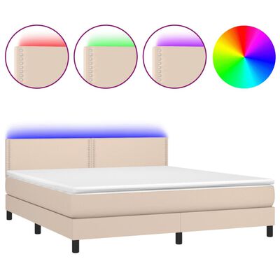 vidaXL Boxspring posteľ matrac a LED kapučínová 180x200 cm umelá koža