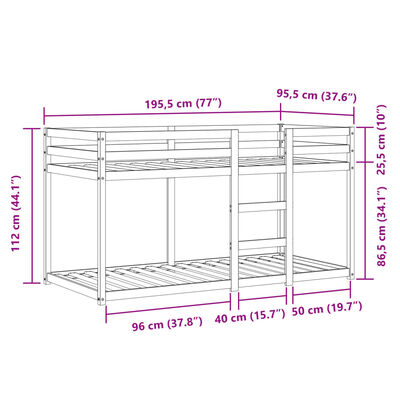 vidaXL Poschodová posteľ závesy bielo-čierna 90x190cm masívna borovica