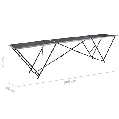 vidaXL Skladací tapetovací stôl, MDF a hliník 300x60x78 cm