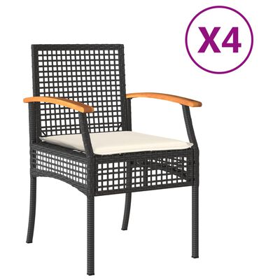 vidaXL Záhradné stoličky s vankúšmi 4 ks čierne polyratan akácia