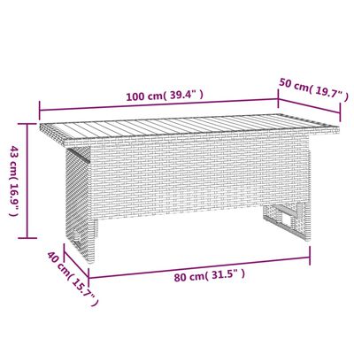 vidaXL Záhradný stôl čierny 100x50x43/63 cm masívna akácia a polyratan