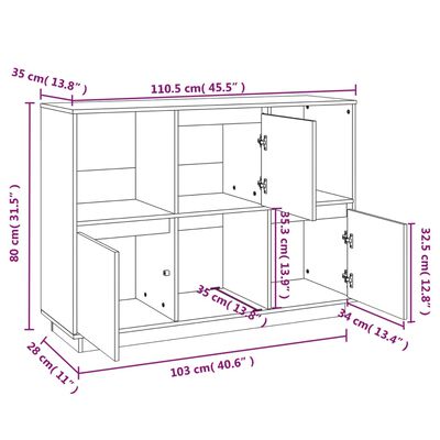 vidaXL Komoda sivá 110,5x35x80 cm borovicový masív