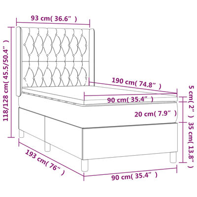 vidaXL Posteľ boxsping s matracom a LED krémová 90x190 cm látka