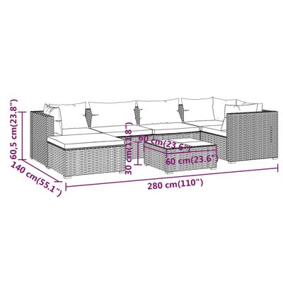 vidaXL 7-dielna záhradná sedacia súprava s vankúšmi polyratan hnedá