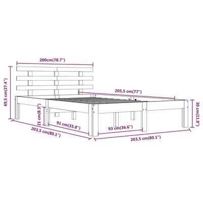 vidaXL Posteľný rám sivý masívne drevo 200x200 cm