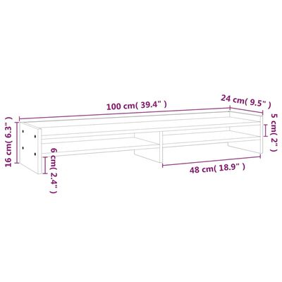 vidaXL Stojan na monitor 100x24x16 cm masívna borovica