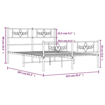 vidaXL Kovový rám postele s čelom a podnožkou čierny 120x200 cm