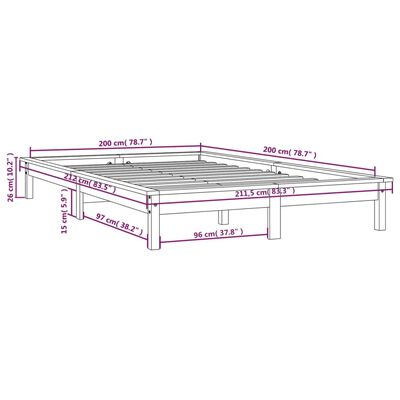 vidaXL Posteľný rám biely 200x200 cm masívna borovica