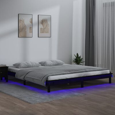 vidaXL Posteľný rám LED čierny 120x190cm malé dvojlôžko masívne drevo