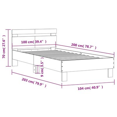 vidaXL Posteľný rám s čelom sivý sonoma 100x200 cm kompozitné drevo