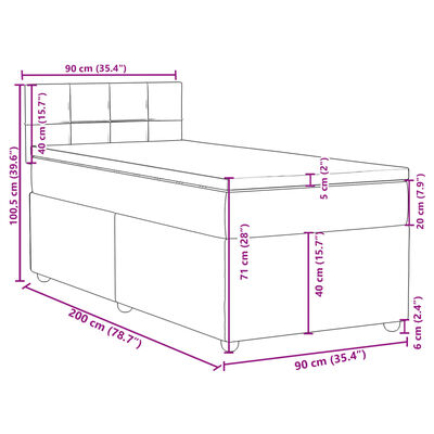 vidaXL Posteľný rám boxsping s matracom bledosivý 90x200 cm látka