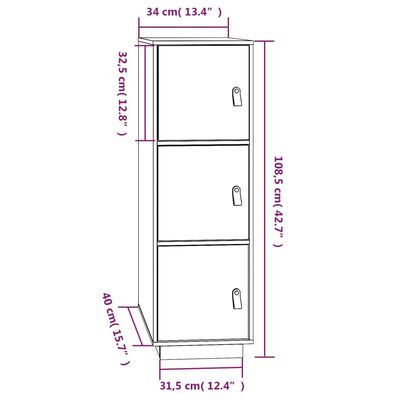 vidaXL Vysoká skrinka medovohnedá 34x40x108,5 cm masívna borovica