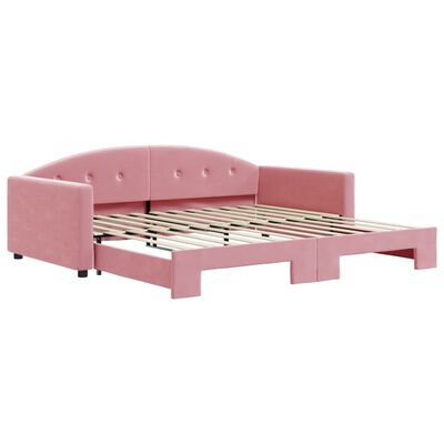 vidaXL Denná posteľ s rozkladacou posteľou ružová 100x200 cm zamat