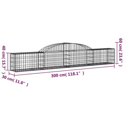 vidaXL Oblúkový gabiónový kôš 11 ks 300x30x40/60 cm pozinkované železo