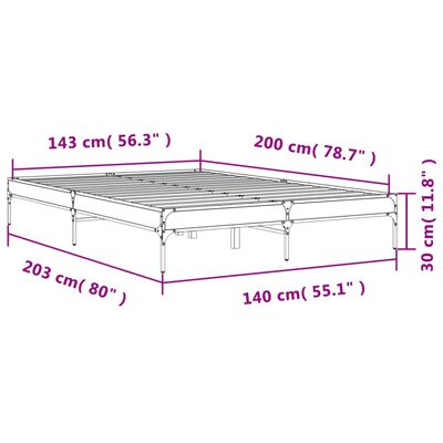 vidaXL Posteľný rám dymový dub 140x200 cm kompozitné drevo a kov