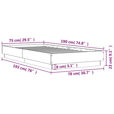 vidaXL Posteľný rám dymový dub 75x190 cm kompozitné drevo