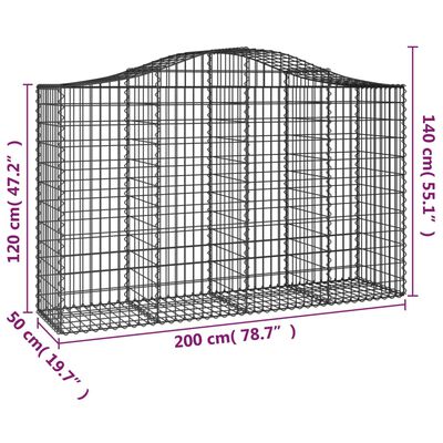 vidaXL Oblúkové gabionové koše 5 ks 200x50x120/140 cm pozink. železo