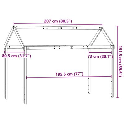 vidaXL Strecha na detskú posteľ biela 207x80,5x151,5 cm borovic. masív