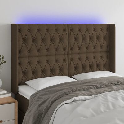 vidaXL Čelo postele s LED tmavohendé 147x16x118/128 cm látka