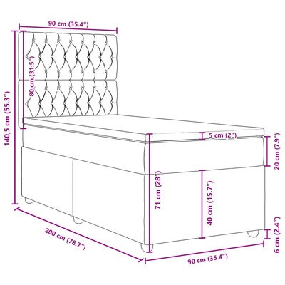 vidaXL Posteľný rám boxsping s matracom bledosivý 90x200 cm látka