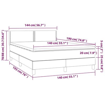 vidaXL Posteľ boxsping s matracom a LED tmavosivá 140x190 cm látka