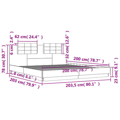 vidaXL Posteľný rám s čelom dymový dub 200x200 cm kompozitné drevo