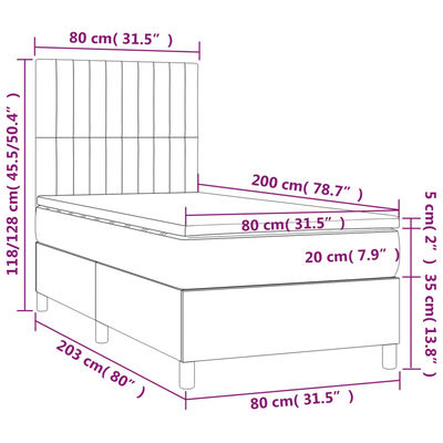 vidaXL Posteľný rám boxsping s matracom bledosivý 80x200 cm látka