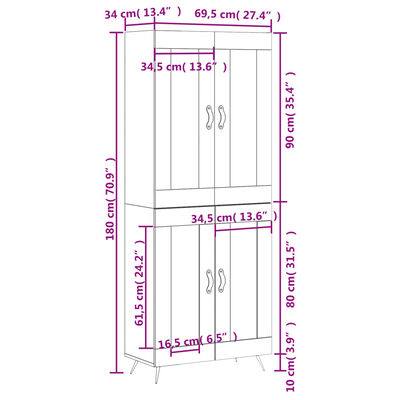 vidaXL Vysoká skrinka lesklá biela 69,5x34x180 cm spracované drevo