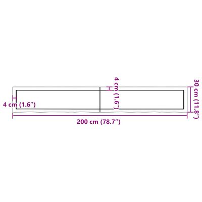 vidaXL Nástenná polica bledohnedá 200x30x(2-4)cm ošetrený masívny dub