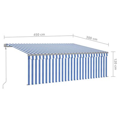 vidaXL Automatická markíza s tienidlom 4,5x3 m modro-biela