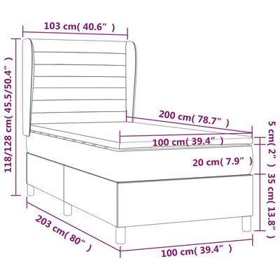 vidaXL Posteľný rám boxspring s matracom tmavosivý 100x200 cm zamat