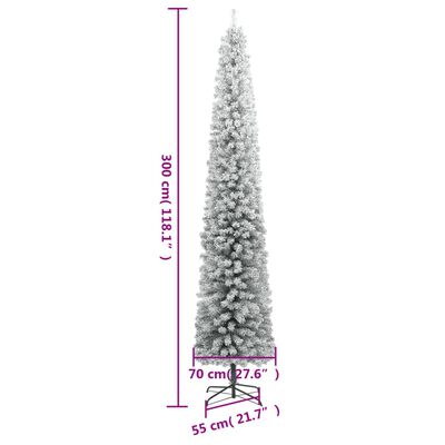 vidaXL Úzky vianočný stromček so stojanom a vločkami snehu 300 cm PVC