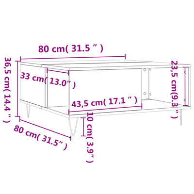 vidaXL Konferenčný stolík dymový dub 80x80x36,5 cm spracované drevo