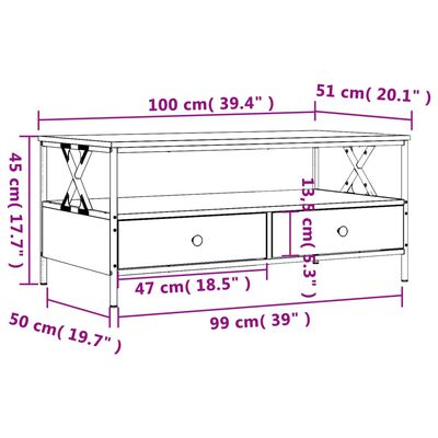 vidaXL Konferenčný stolík dub sonoma 100x51x45 cm kompozitné drevo