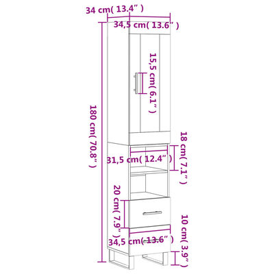 vidaXL Vysoká skrinka biela 34,5x34x180 cm spracované drevo