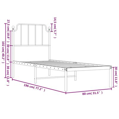 vidaXL Kovový rám postele bez matraca s čelom biely 75x190cm