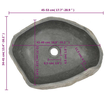 vidaXL Umývadlo riečny kameň oválne (45-53)x(34-41) cm