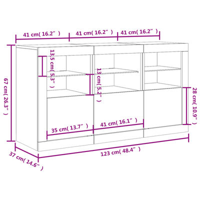 vidaXL Komoda s LED svetlami dub sonoma 123x37x67 cm