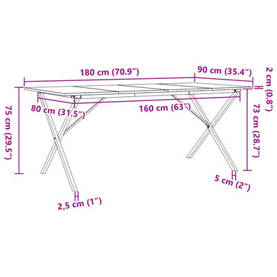 vidaXL Jedálenský stolík v tvare X 180x90x75 cm borovica a liatina