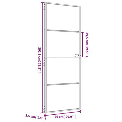 vidaXL Vnútorné dvere tenké zlaté 76x201,5 cm tvrdené sklo a hliník