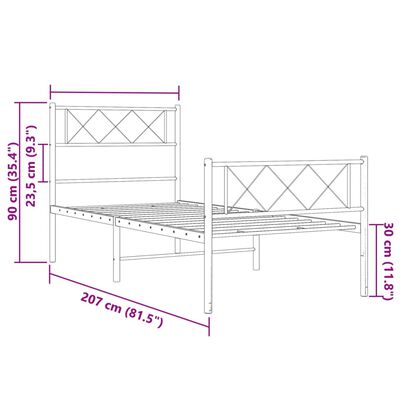 vidaXL Kovový rám postele s čelom a podnožkou biely 100x200 cm