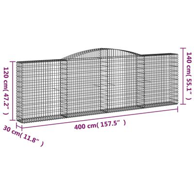 vidaXL Oblúkové gabionové koše 4 ks 400x30x120/140 cm pozink. železo