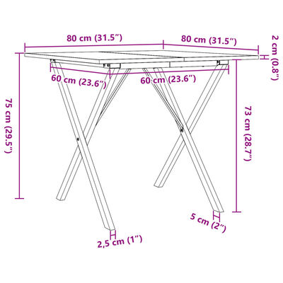 vidaXL Jedálenský stolík v tvare X 80x80x75 cm borovica a liatina