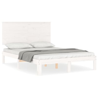 vidaXL Rám postele s čelom biely 140x190 cm masívne drevo