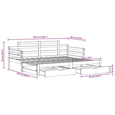 vidaXL Vysúvacia denná posteľ zásuvky biela 80x200 cm masívna borovica