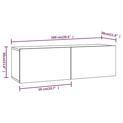 vidaXL Nástenné TV skrinky 2ks dub sonoma 100x30x30cm kompozitné drevo