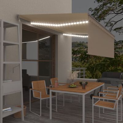 vidaXL Automatická markíza tienidlo&LED&senzor vetra 4,5x3 m krémová